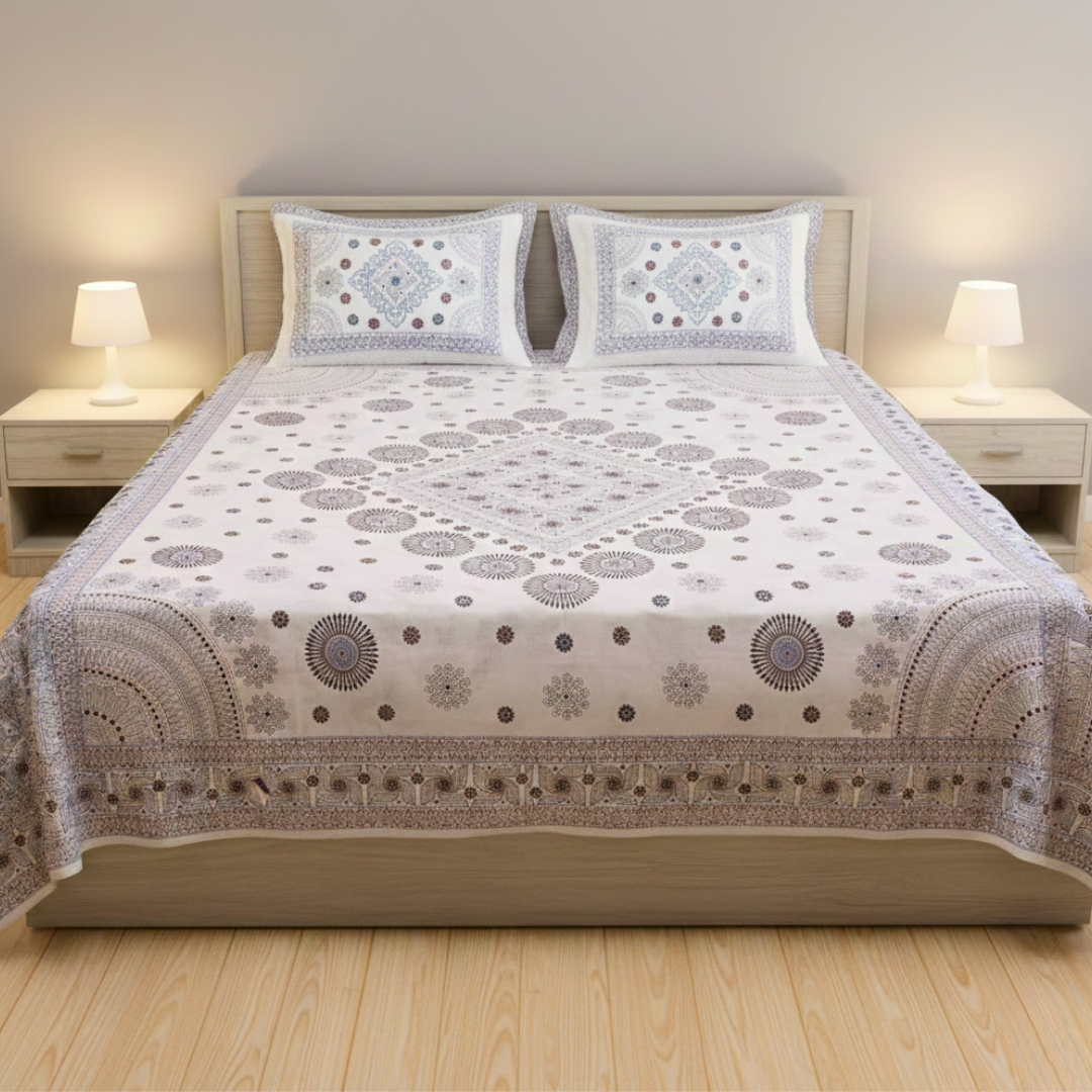 100% Cotton Double bedsheet with 2 pillow covers - Serena Mandala