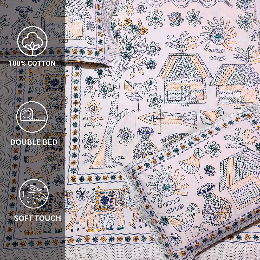 100% Cotton Double bedsheet with 2 pillow covers - Village Whispers - Image 4