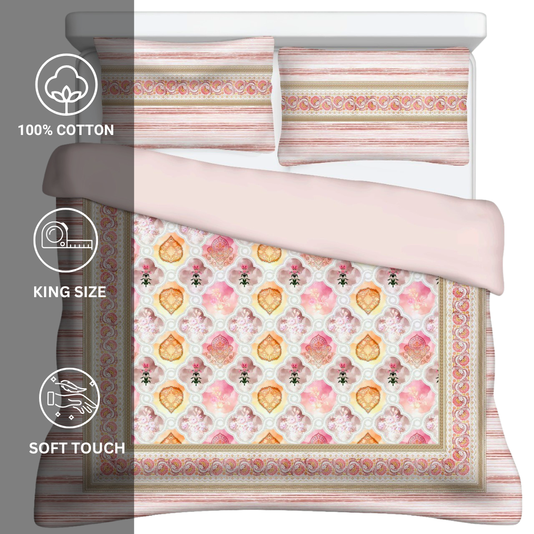 100% Cotton King bedsheet with 2 pillow covers - Luxury Pastel Elegance - Image 5