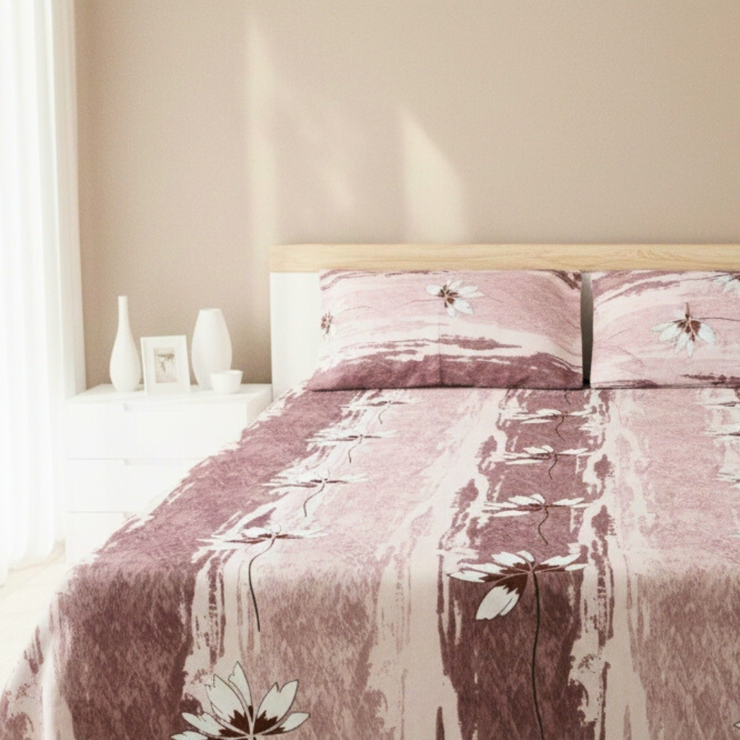 100% Cotton King bedsheet with 2 pillow covers - Floral Mist Brown - Image 2