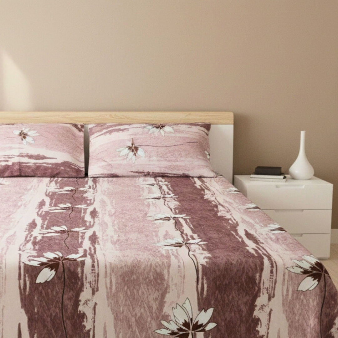 100% Cotton King bedsheet with 2 pillow covers - Floral Mist Brown - Image 3