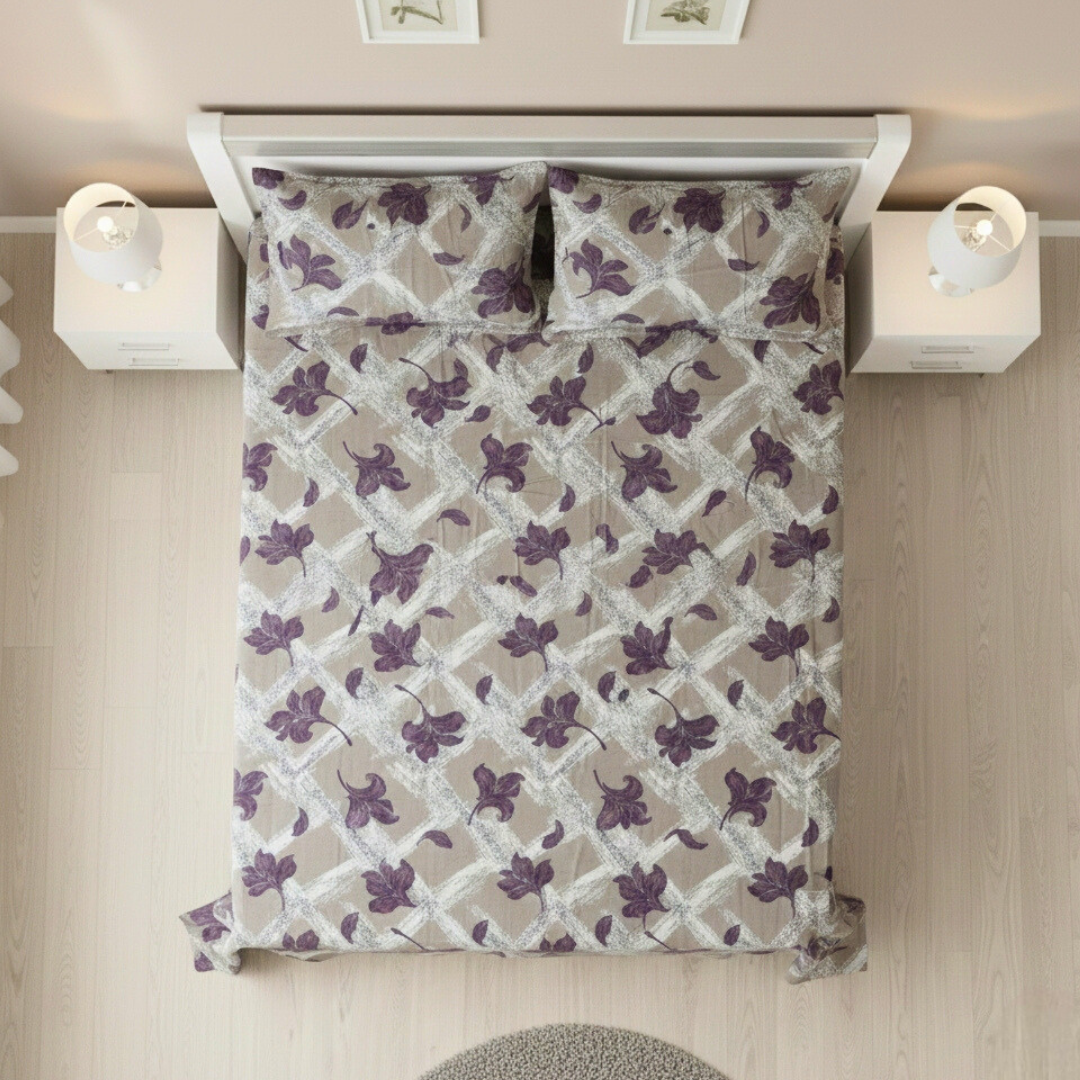100% Cotton King bedsheet with 2 pillow covers - Falling Petals