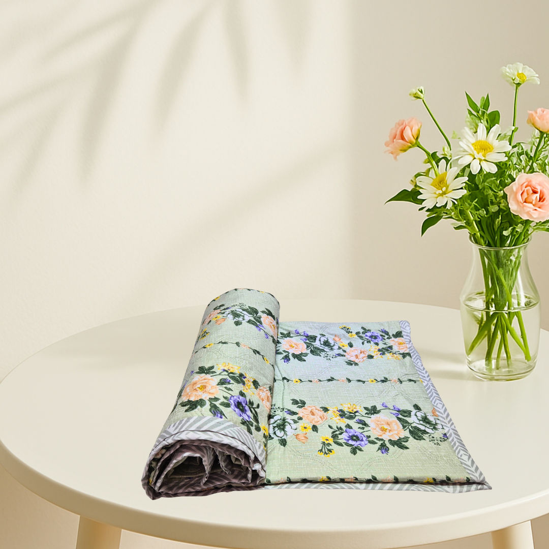 Microfiber Reversible All season Comforter Double bed - Green Florals