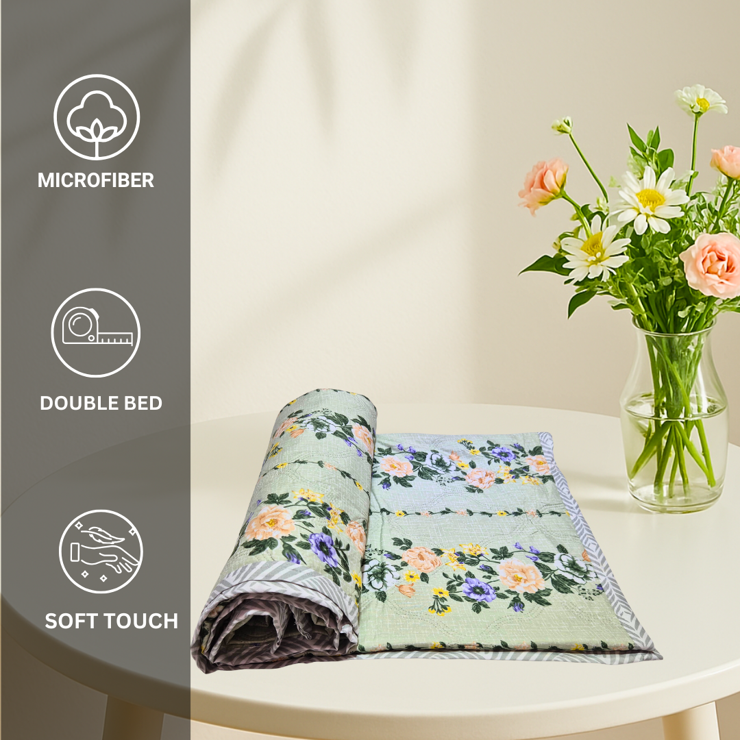Microfiber Reversible All season Comforter Double bed - Green Florals - Image 5