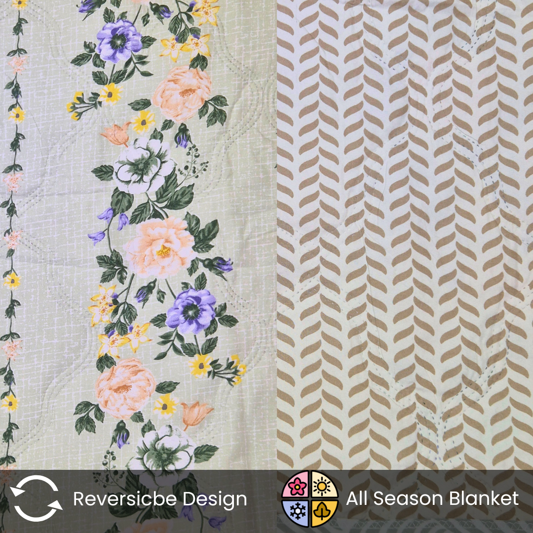 Microfiber Reversible All season Comforter Double bed - Green Florals - Image 4