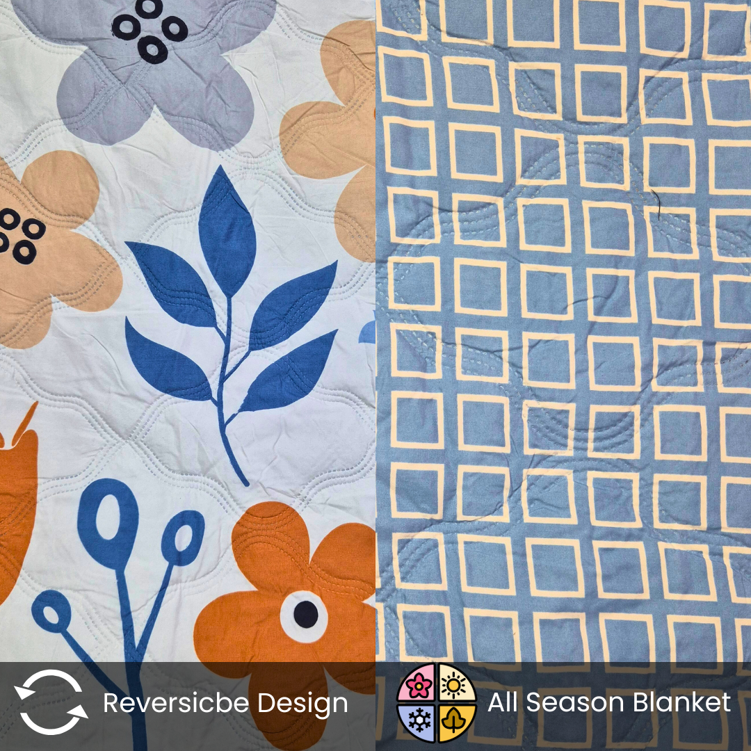 Microfiber Reversible All season Comforter Double bed - Blue Florals - Image 4