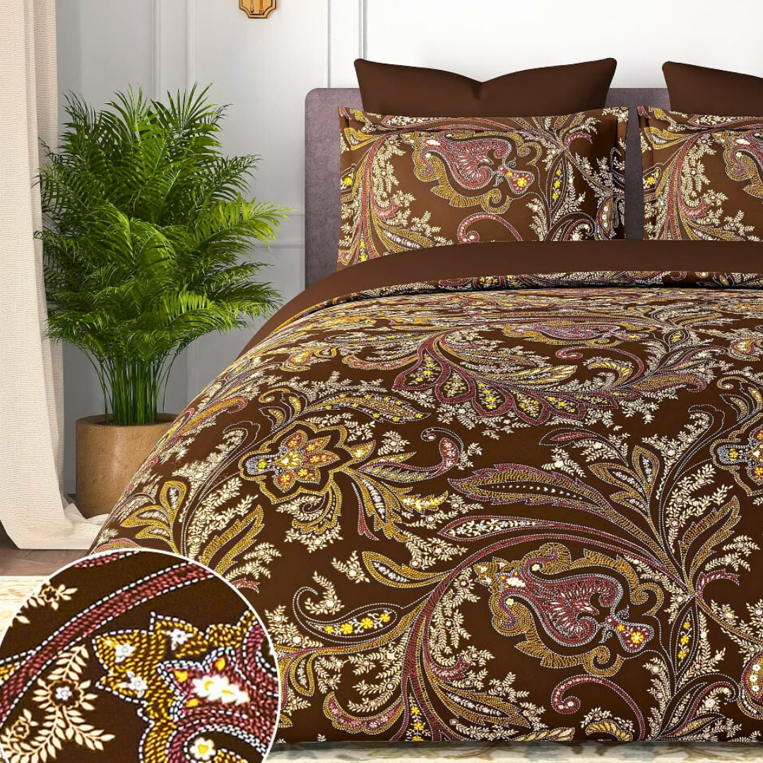 100% Cotton King bedsheet with 2 pillow covers - Brown Paisley - Image 2