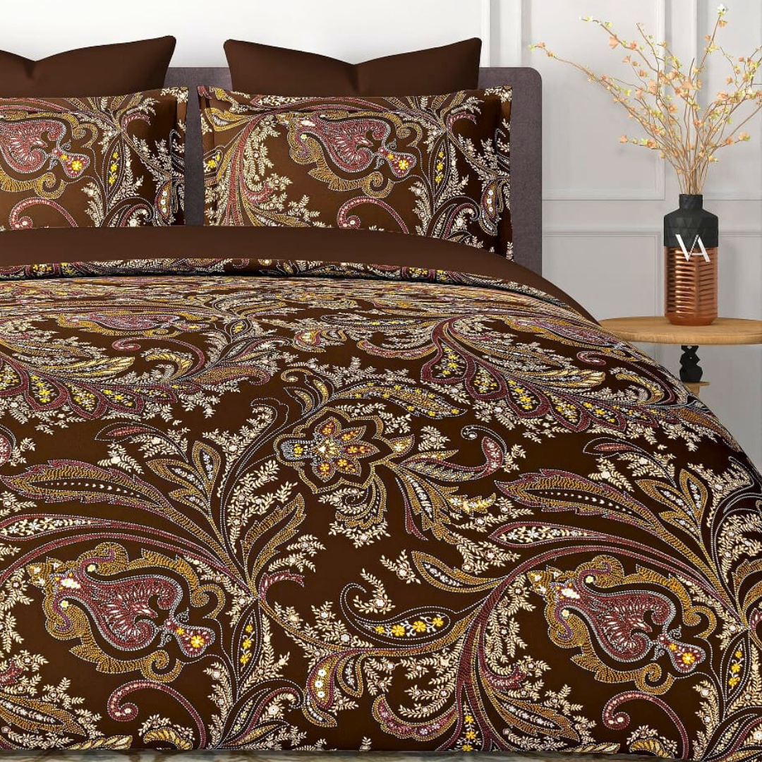 100% Cotton King bedsheet with 2 pillow covers - Brown Paisley - Image 3