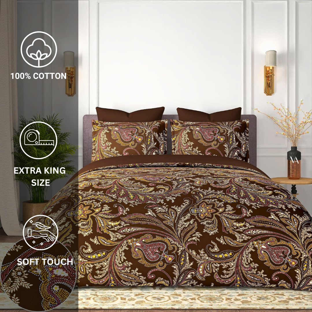 100% Cotton King bedsheet with 2 pillow covers - Brown Paisley - Image 5