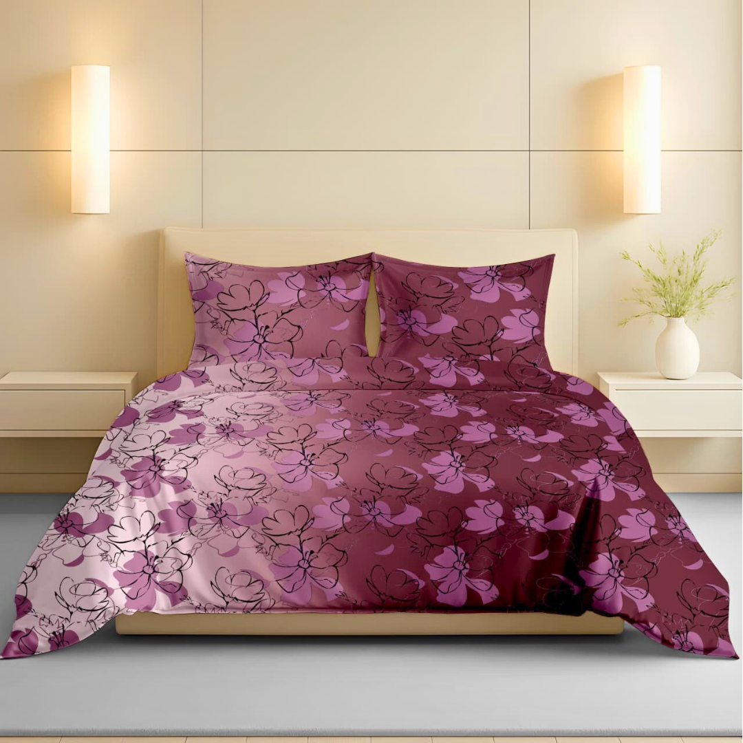 100% Cotton King bedsheet with 2 pillow covers - Day Night Bloom