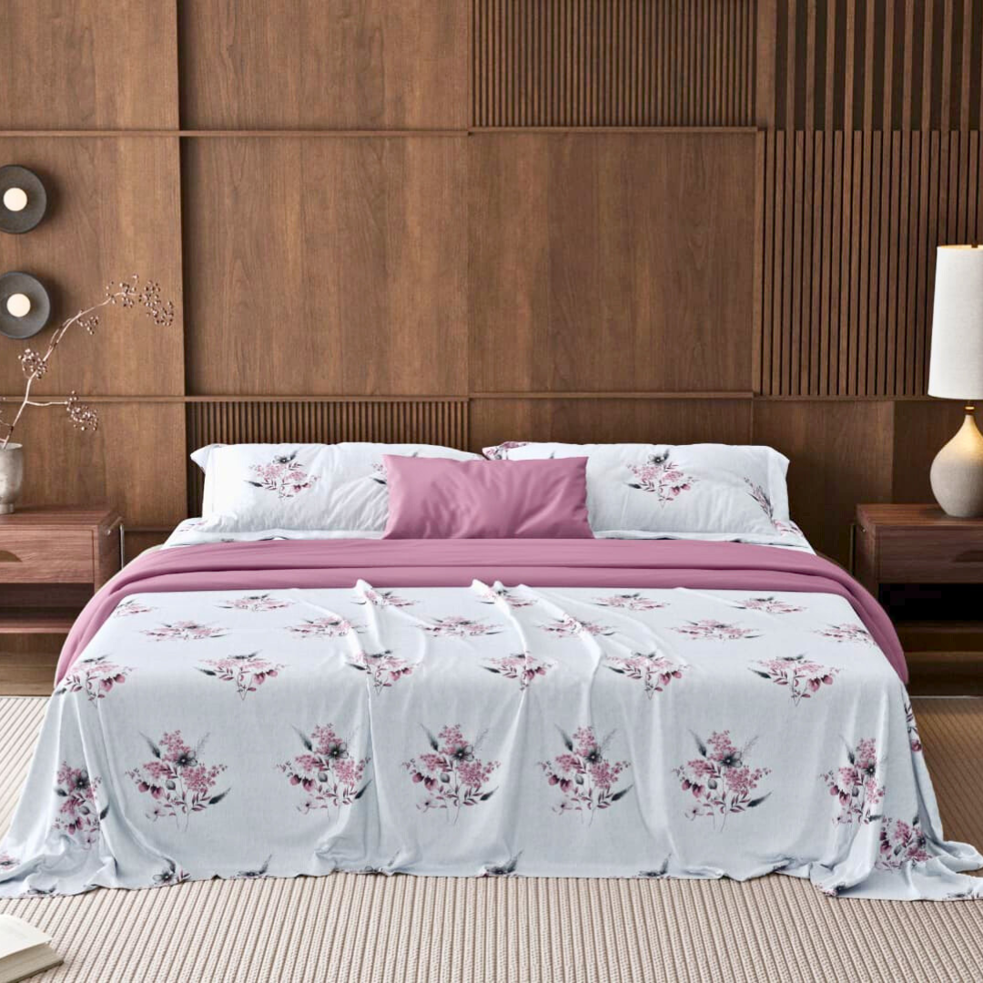 100% Cotton Double bedsheet with 2 pillow covers - Blush Blossom