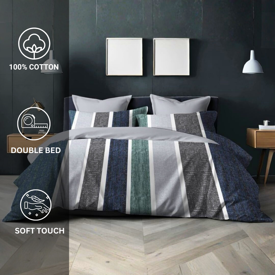 100% Cotton Double bedsheet with 2 pillow covers - Signature Stripes - Image 4