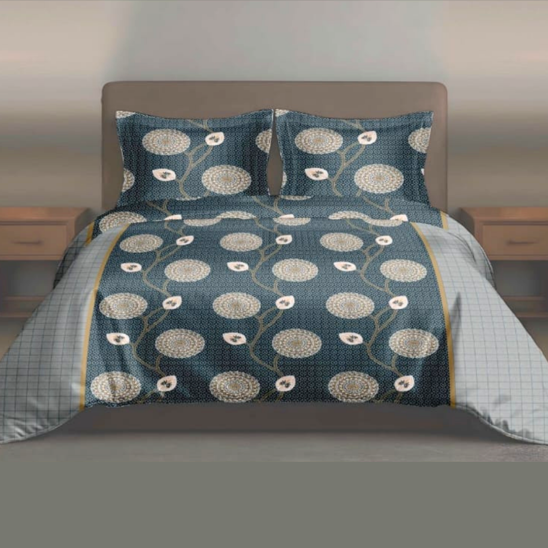 100% Cotton Double bedsheet with 2 pillow covers - Floral Orbit