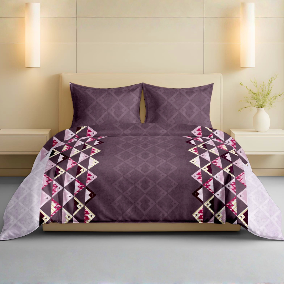 100% Cotton Extra King bedsheet with 2 pillow covers - Diamond Dusk