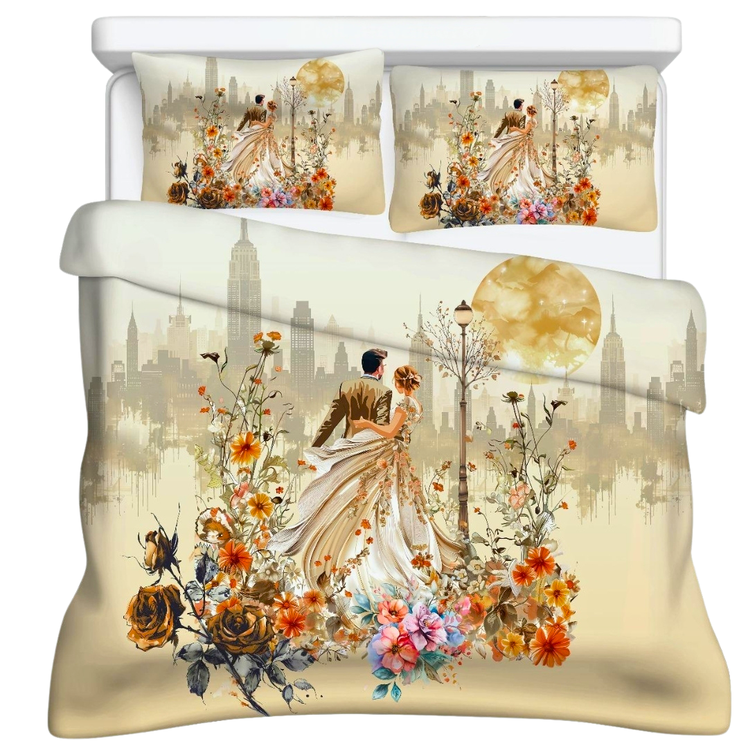 100% Cotton King bedsheet with 2 pillow covers - City of Love