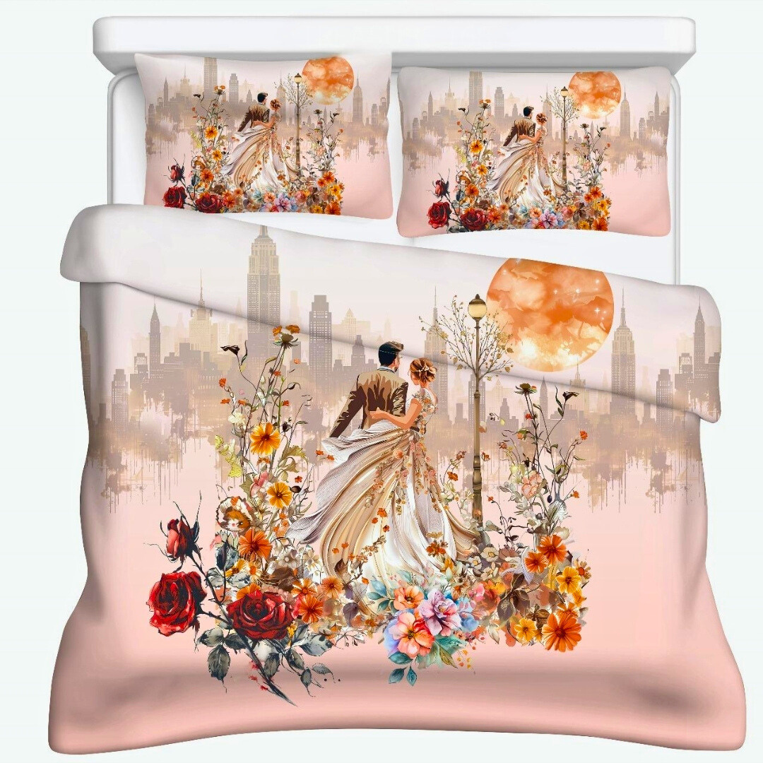 100% Cotton King bedsheet with 2 pillow covers - Season of Love