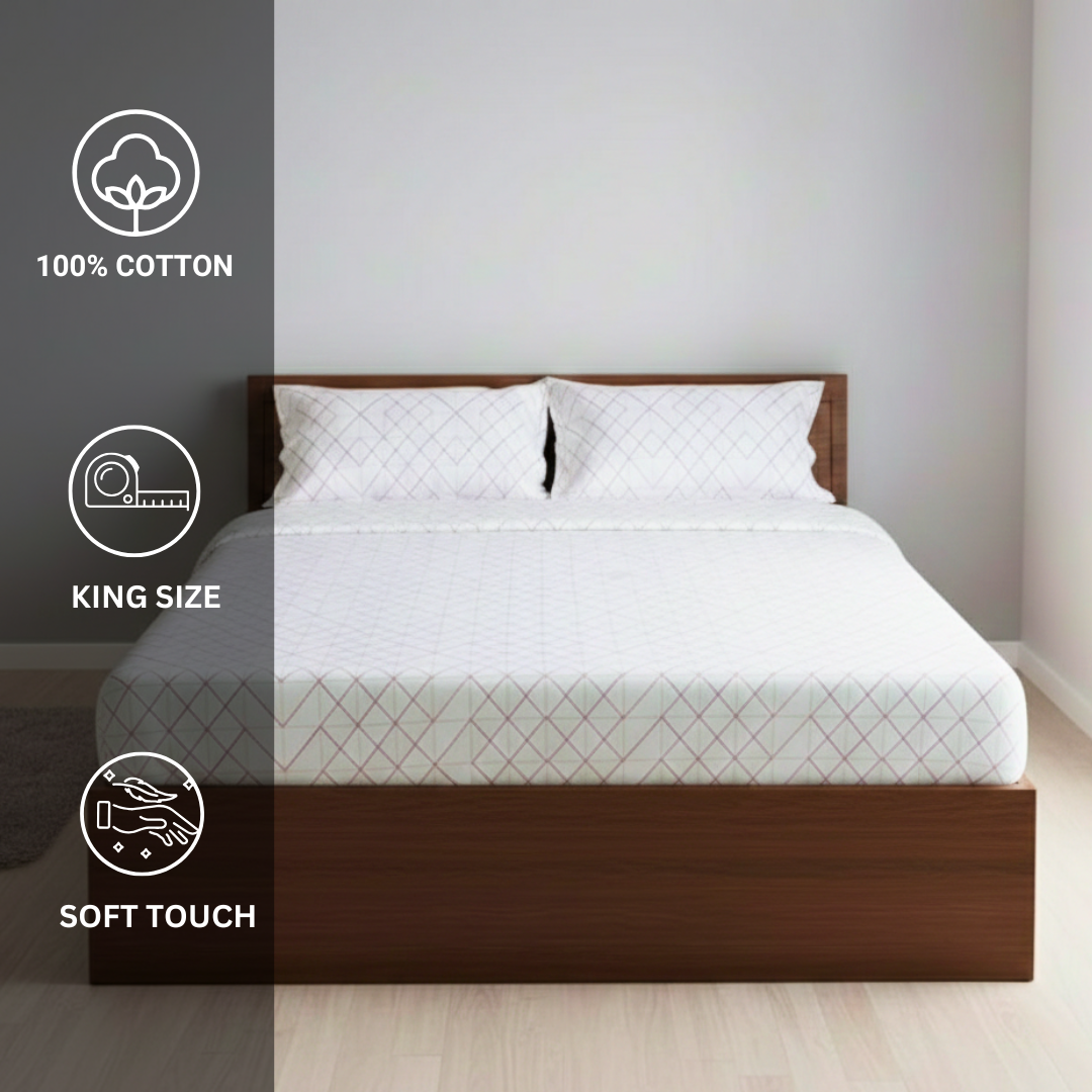 100% Cotton King Fitted bedsheet with 2 pillow covers - Red Diamond - Image 3