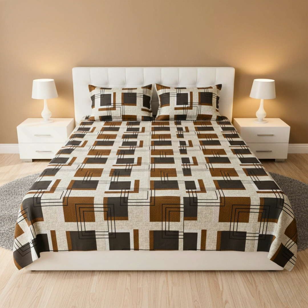 Bajaj Cotton Double bedsheet with 2 pillow covers - Geometric Grid