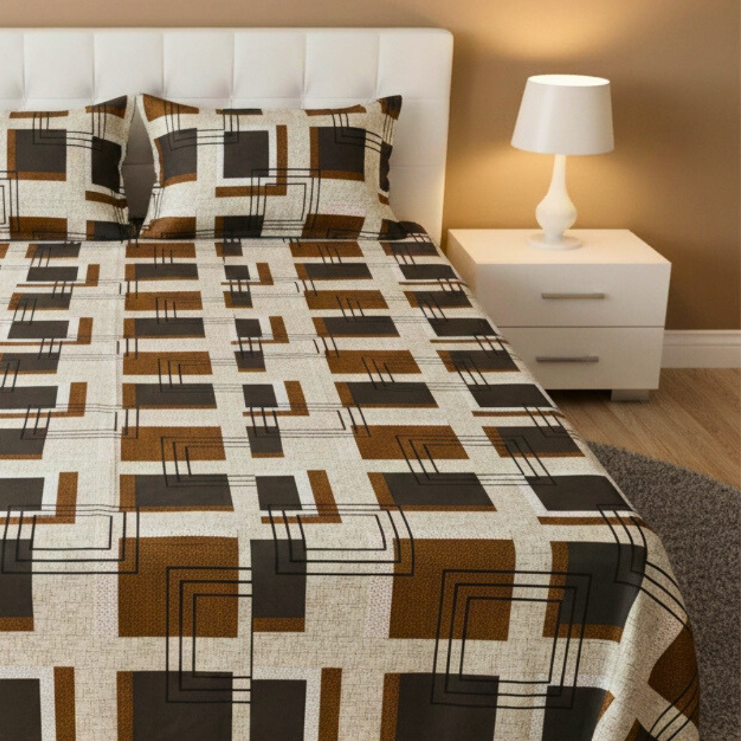 Bajaj Cotton Double bedsheet with 2 pillow covers - Geometric Grid - Image 3