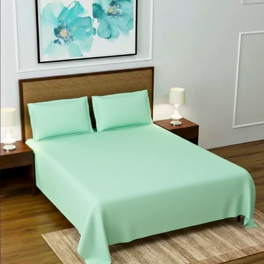 Cotton Double bedsheet with 2 pillow covers - Mint Green