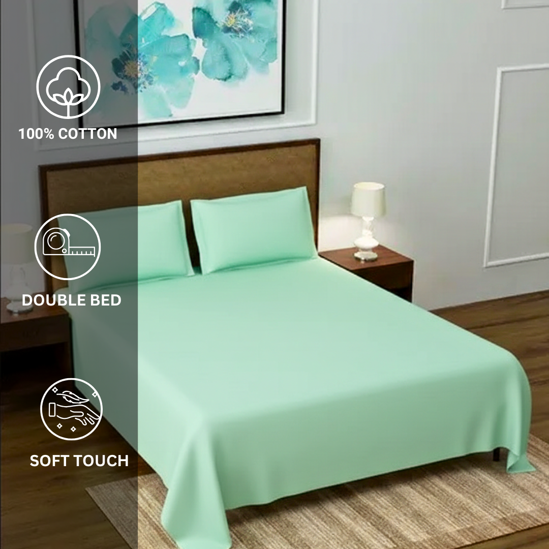 Cotton Double bedsheet with 2 pillow covers - Mint Green - Image 3