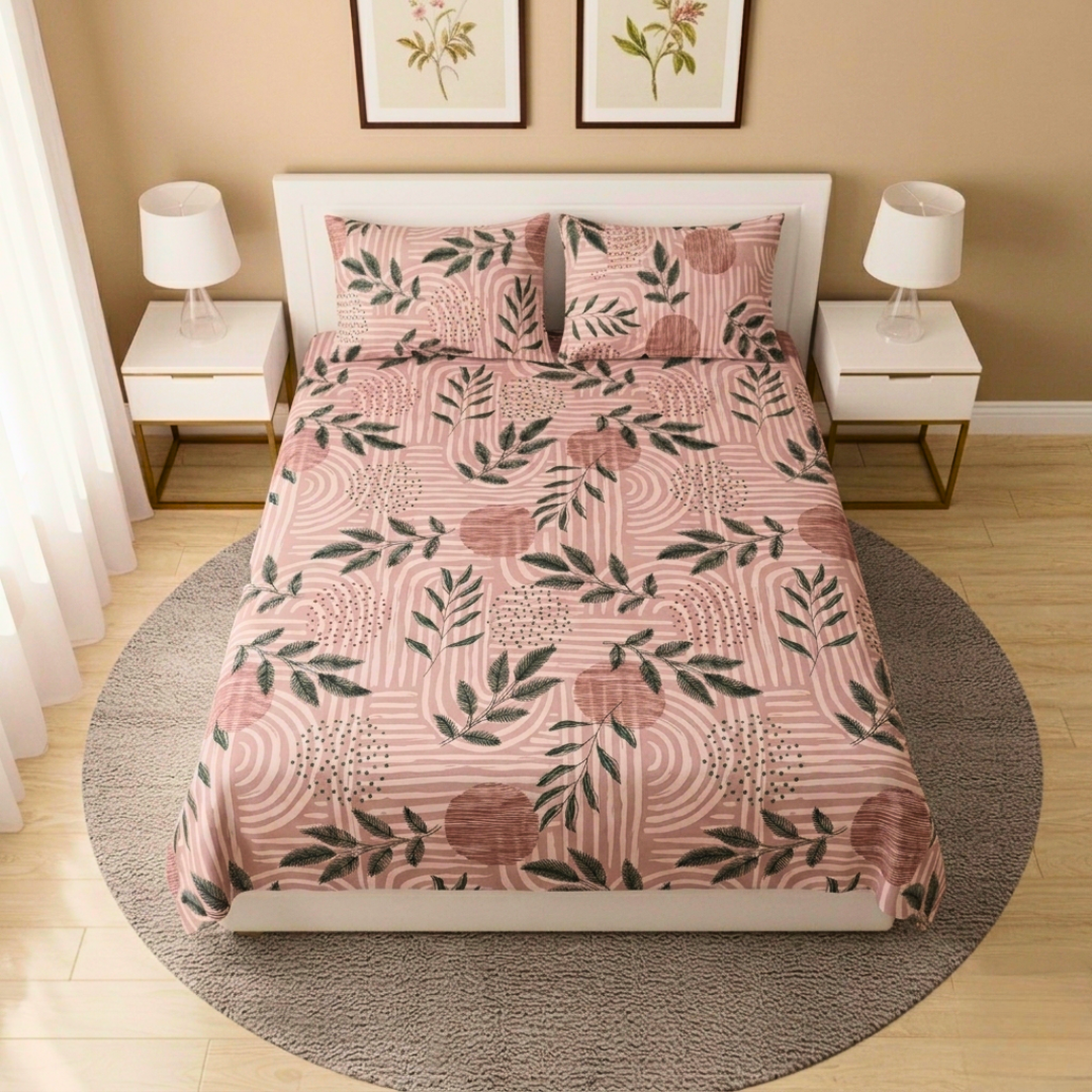 Polycot Double Bed Bedsheet with 2 Pillow Covers - Modern Nature