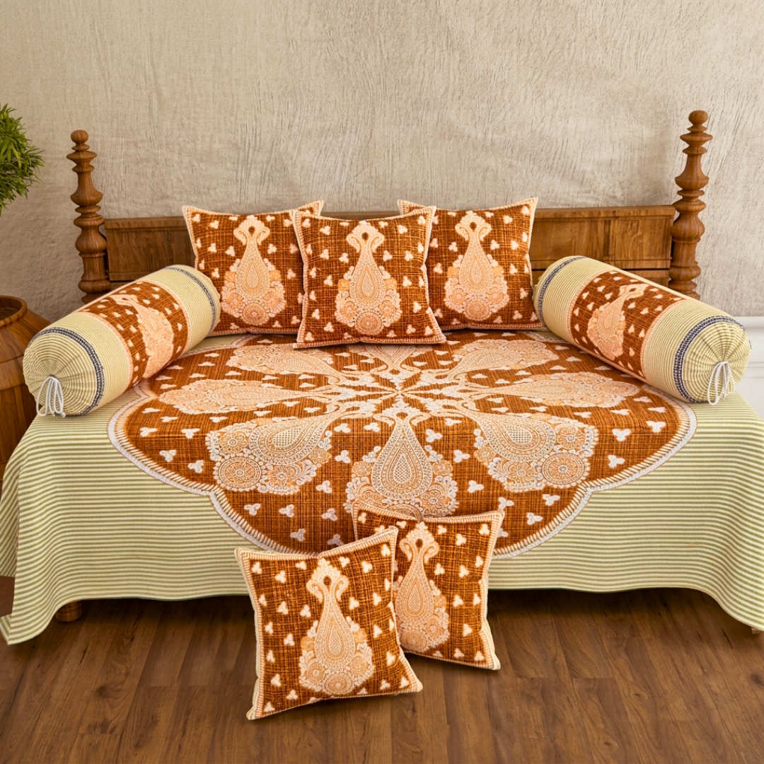 Pure Cotton Diwan Set of 6 (1+2+3) - Paisley Charm