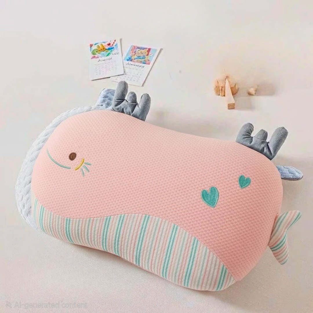 Premium Kids Fish Cut Memory Foam Pillow : Pink