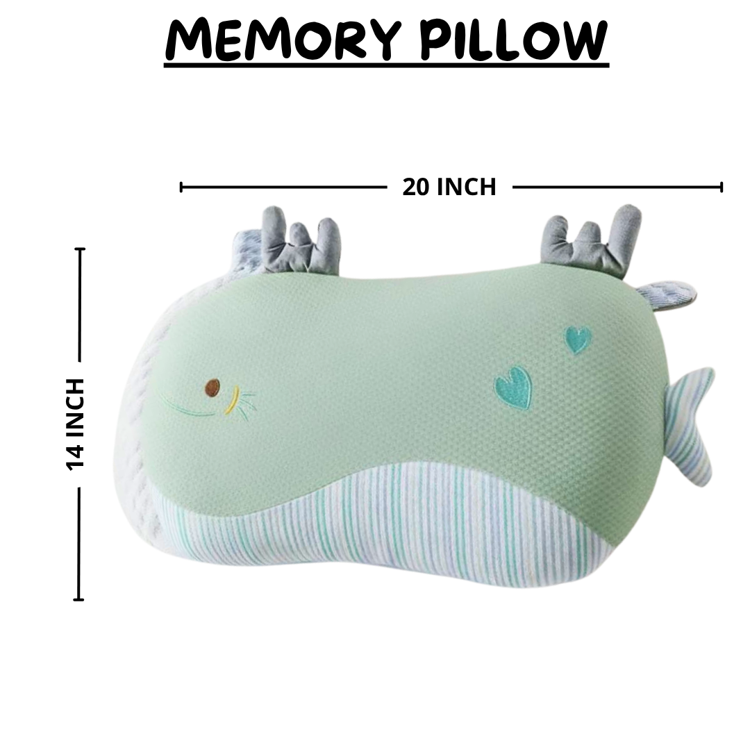 Premium Kids Fish Cut Memory Foam Pillow : Green - Image 2
