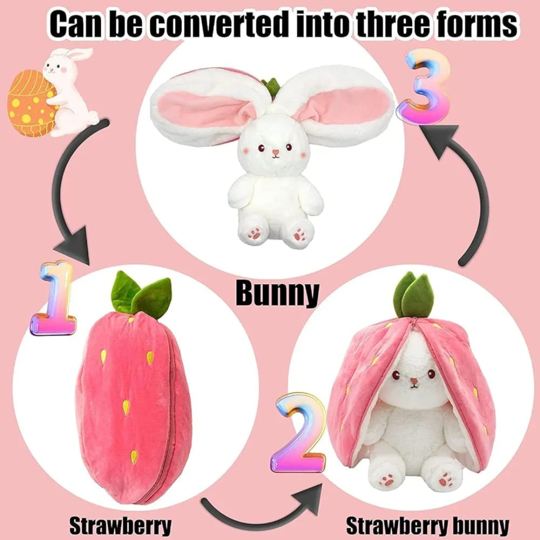 Reversible Strawberry Surprise Rabbit Soft Toy - Image 3