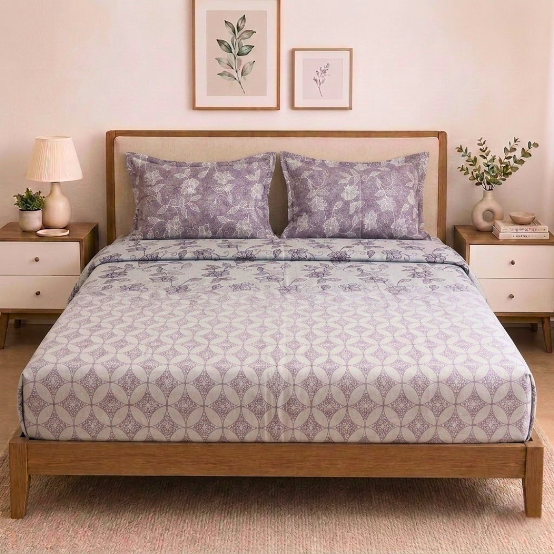 100% Cotton King bedsheet with 2 pillow covers - Floral Shade