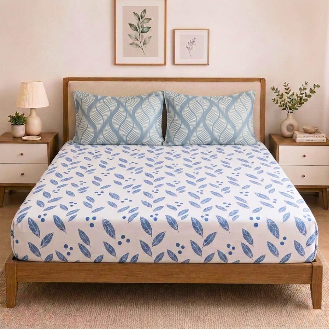 100% Cotton Super King bedsheet with 2 pillow covers - Falling Petals