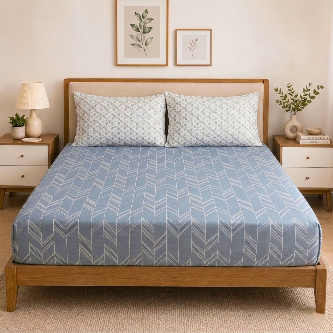 100% Cotton Super King bedsheet with 2 pillow covers - Imperial Geometry