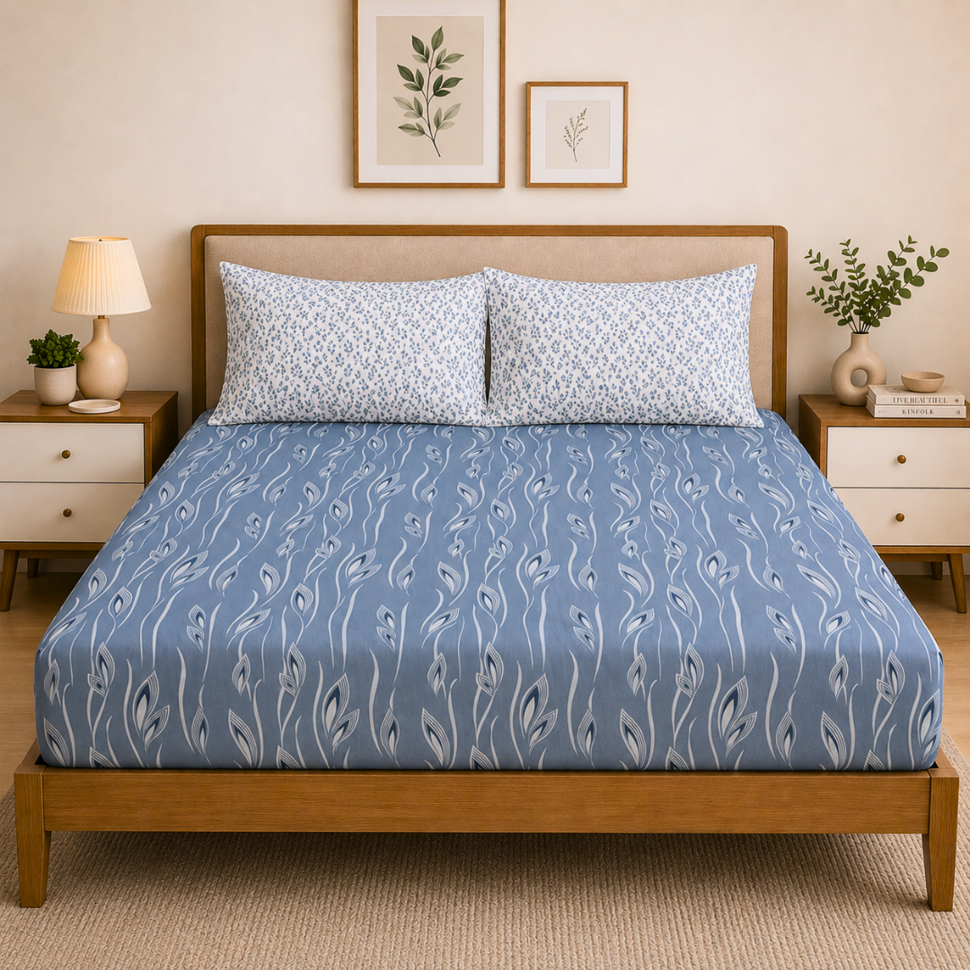 100% Cotton Double Bed bedsheet with 2 pillow covers - Modern Flora