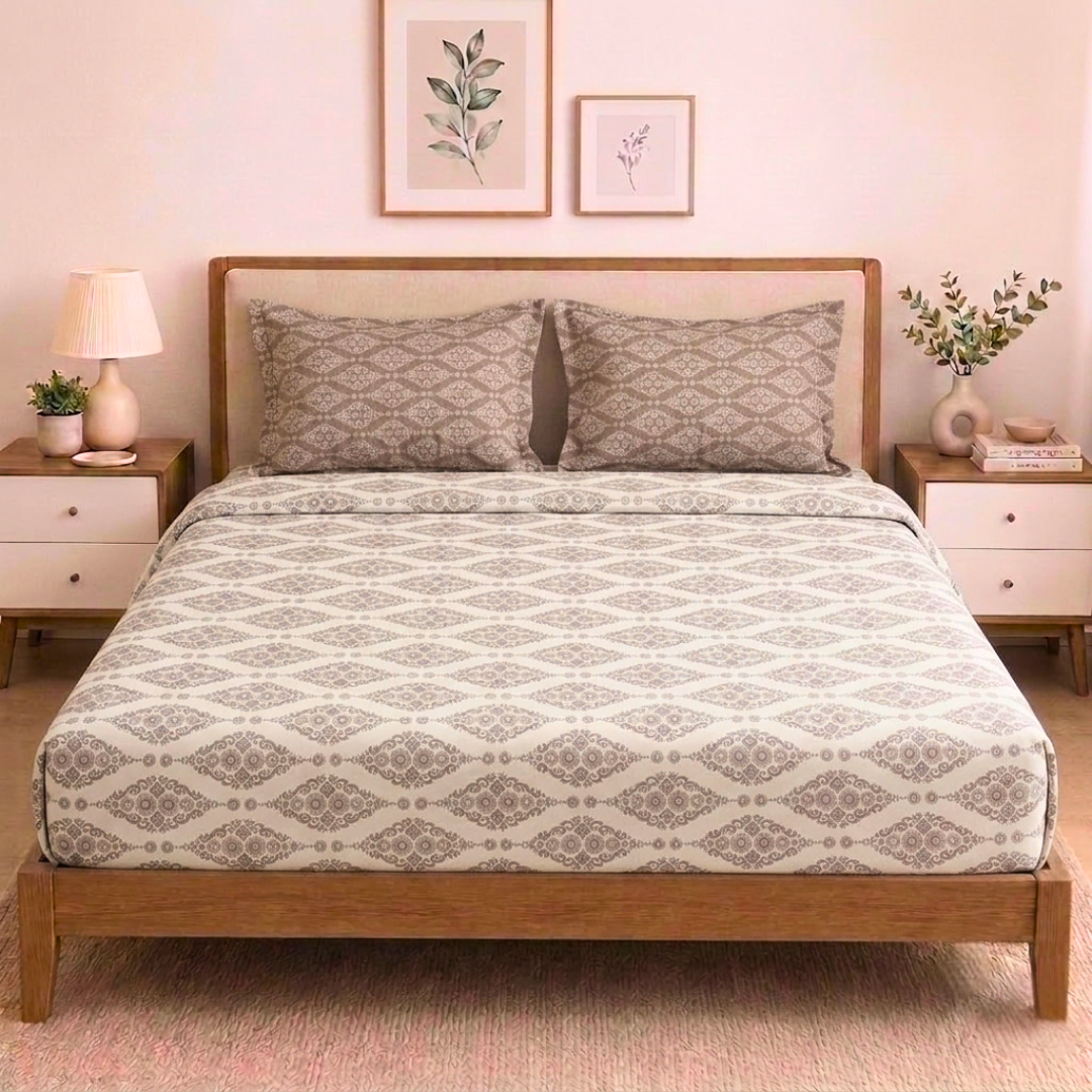 100% Cotton King bedsheet with 2 pillow covers - Minimalist Slate