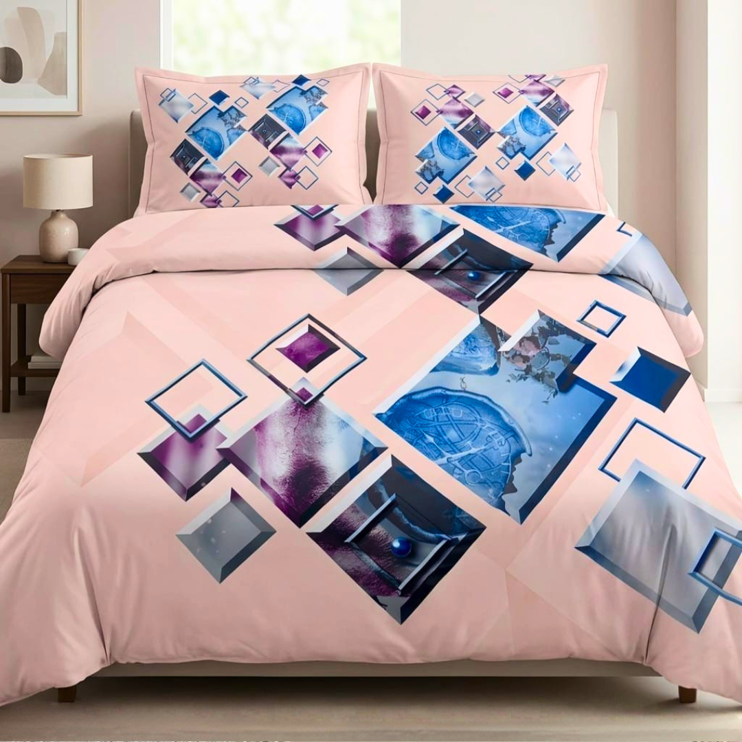 100% Cotton King bedsheet with 2 pillow covers - Cosmic Cubes