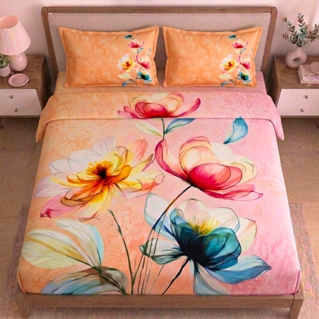 100% Cotton King bedsheet with 2 pillow covers - Summer Bloom
