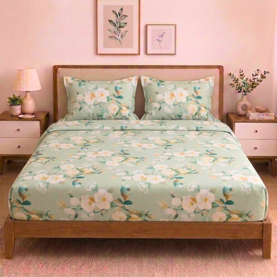 100% Cotton Super King bedsheet with 2 pillow covers - Calming Florals