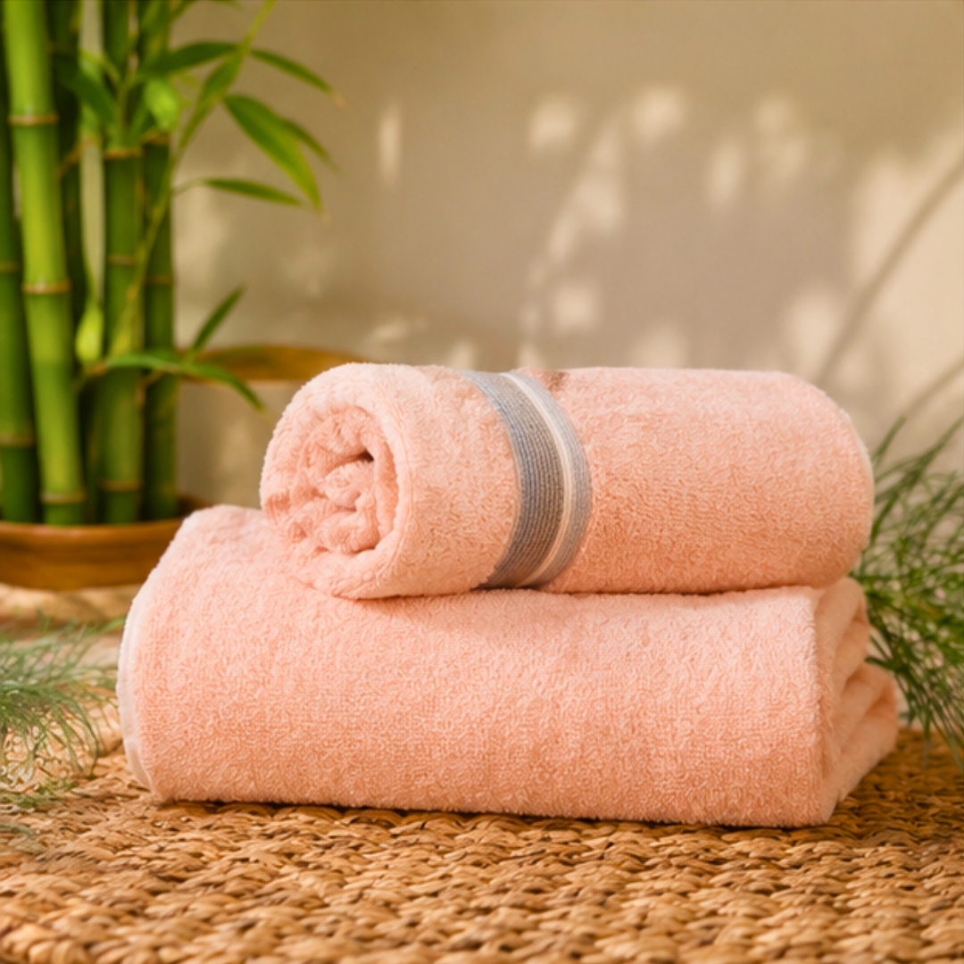 Premium Jacquard Bamboo Cotton Bath Towel - Rose Pink